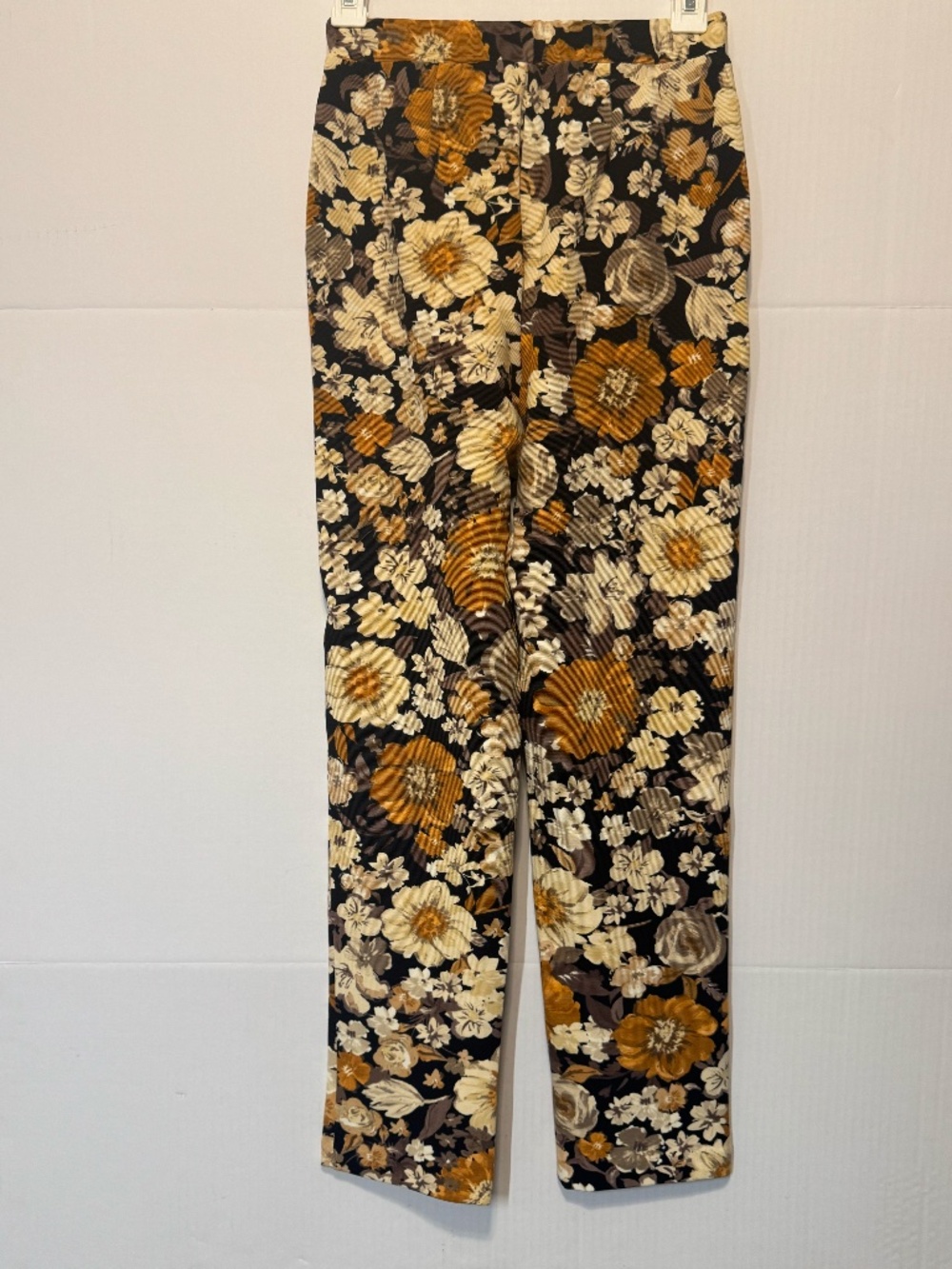 G By Giuliana XXS Floral Stretch Pants Brown Gold Retro Fall